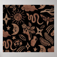 Symboles mystiques : serpent, soleil, lune.