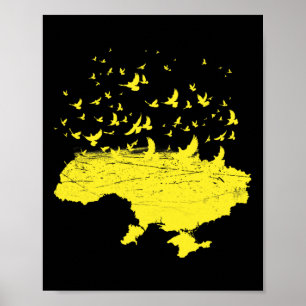 Poster Symboles ukrainiens Ukraine Carte d'Ukraine Oiseau