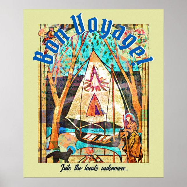 Poster Symbolisme de Bon Voyage Boat Cat Pilgrim (Devant)