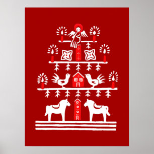 Poster Sympa Festif Scandi Rouge Blanc Arbre de Noël