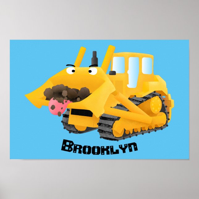 Poster Sympa joli caractère de dessin animé au bulldozer  (Devant)