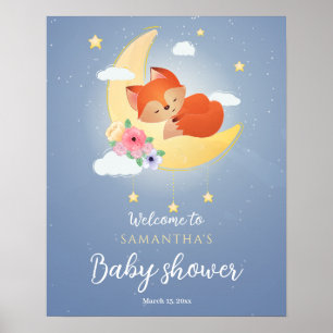 Poster Sympa petit renard baby shower signe de bienvenue