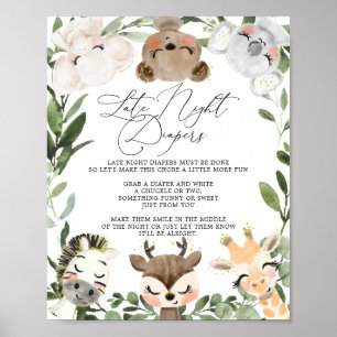 Poster Sympathique Animaux Baby shower Diapeurs de nuit t