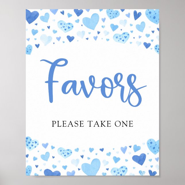 Poster Sympathique Coeurs Bleus Saint Valentin Baby showe (Devant)