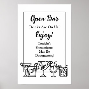 Poster Sympathique Open Bar Mariage Sign