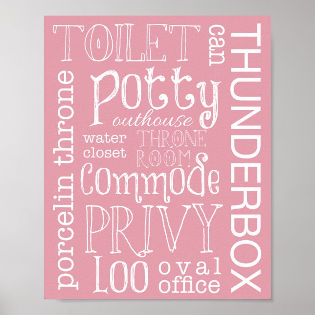 Poster Sympathique Toilette Pink clair Salle de bain Sign (Devant)