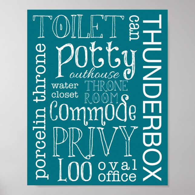 Poster Sympathique Toilettes Turquoises Salle de bain Sig (Devant)