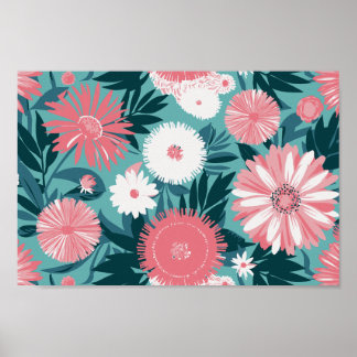 Poster Symphonie florale rose et blanc