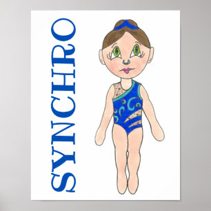 Poster Synchronized Swimming Blue Synchro Swimmer Girl