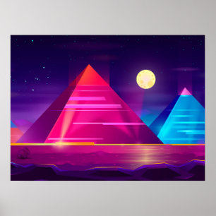 Poster Synthwave Neon City - Egypte, pyramide