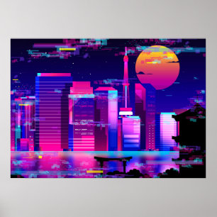 Poster Synthwave Neon City - Tokio glitch
