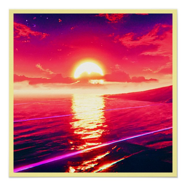 Poster Synthwave numérique Sunset Sea Reflection (Devant)
