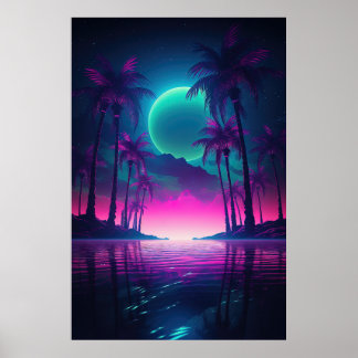 Poster Synthwave Oasis : Une escapade nocturne vers le pa
