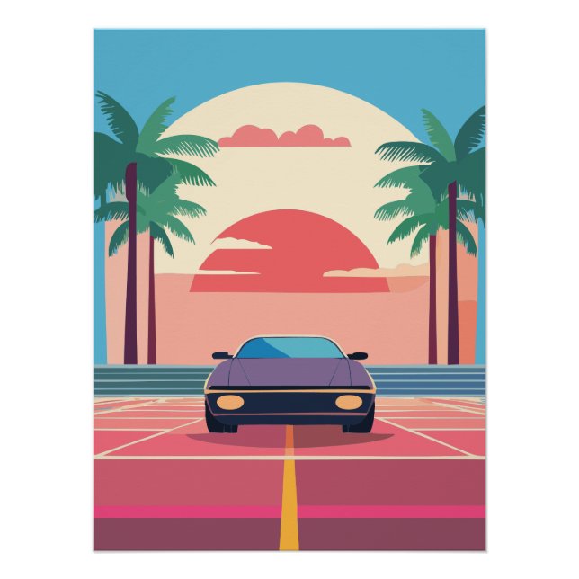 Poster Synthwave Retro Car Wall (Devant)