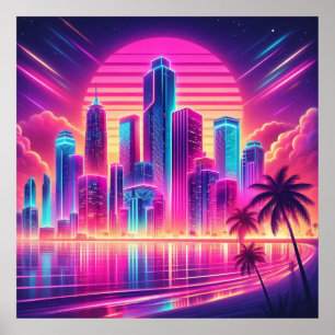 Poster Synthwave Serenity : Neon Sunset Cityscape