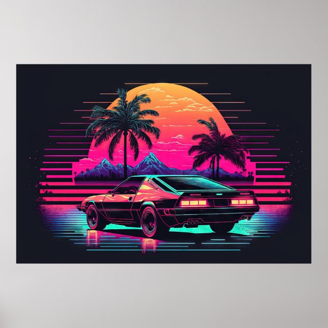 Poster Synthwave Summit : Course au coucher du soleil (Devant)