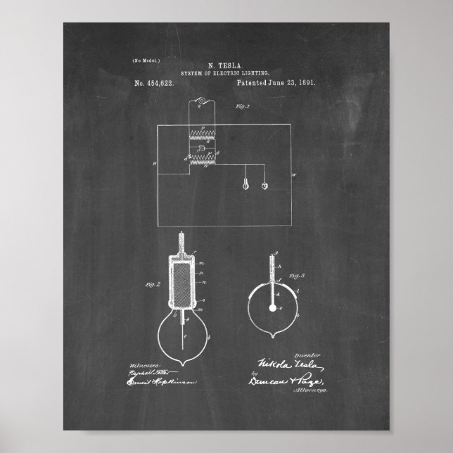 Poster Système Tesla D'Éclairage Électrique Brevet - Chal (Devant)