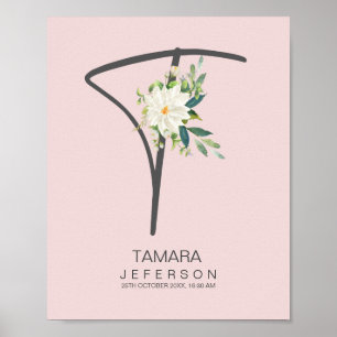 Poster T Lettre Monogramme Blush Floral Decor