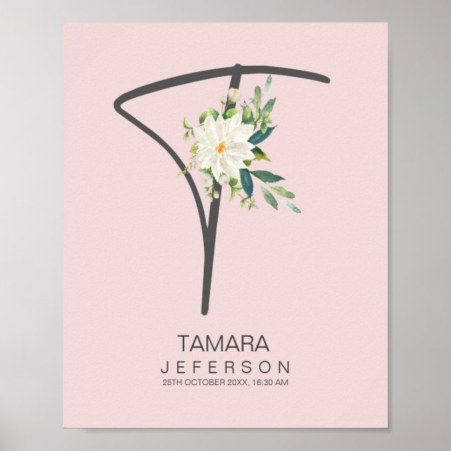 Poster T Lettre Monogramme Blush Floral Decor (Devant)