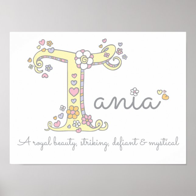 Poster T pour Tania monogramme lettre art nom signifiant (Devant)