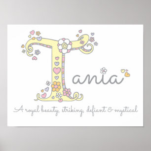 Poster T pour Tania monogramme lettre art nom significati