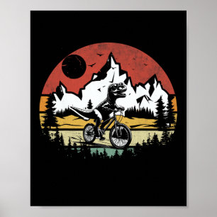Poster T-Rex à vélo cyclisme vintage montagne Dino T