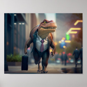 Poster T-Rex dans la ville