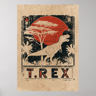 Poster T-Rex Dinosaur Art Vintage   Wabi Sabi Soleil roug