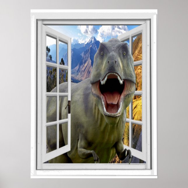 Poster T-Rex Dinosaur Fausse Fenêtre d'image (Devant)