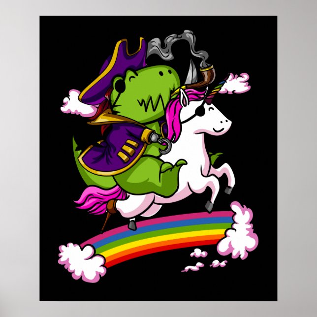 Poster T-Rex Dinosaur Pirate marin équitation Unicorn (Devant)