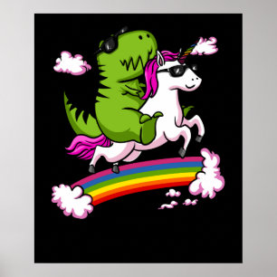 Poster T-Rex Dinosaur Riding Magique Unicorne Arc en ciel