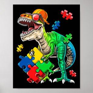 Poster T Rex Dinosaur Sensibilisation sur l'autisme Puzzl