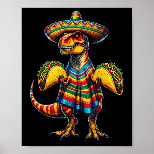 Poster T-rex Dinosaur Taco Lover Cinco De Mayo Sombrero P