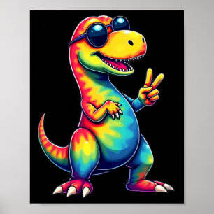 Poster T-rex dinosaure hippie Tie Dye Signe de paix 