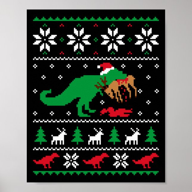 Poster T Rex Eating Reindeer Funny Dinosaur Christmas Ugl (Devant)