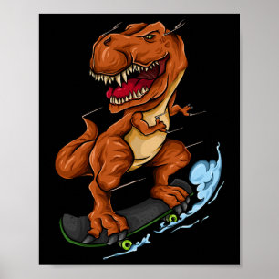 Poster T-rex en skateboard - T-rex dinosaure mignon sur s