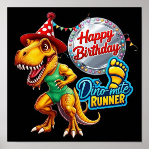 Poster T-Rex en tenue de course et casquette d'anniversai