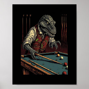 Poster T Rex Jouant au Billard Dinosaure Joueur de Billar