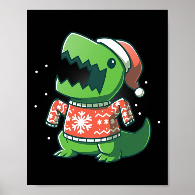 Poster T-rex Noël Fun Dinosaure Ugly Saurus  (Devant)