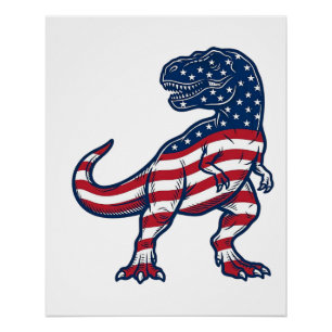 Poster T-Rex patriotique Drapeau américain Design de dino