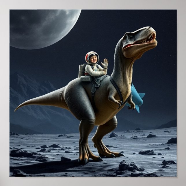 Poster T-Rex sur la lune (Devant)