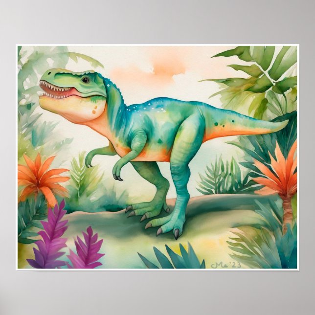 Poster T-Rex Watercolor Nursery Art (Devant)