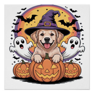 Poster T-Shi classique de chien sorcière d'Halloween Gold