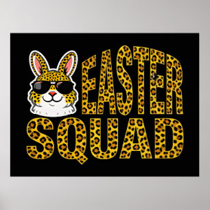 Poster T-shirt à motif léopard et plaid avec lapin de Pâq