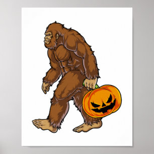 Poster T-shirt Bigfoot Sasquatch portant une citrouille e
