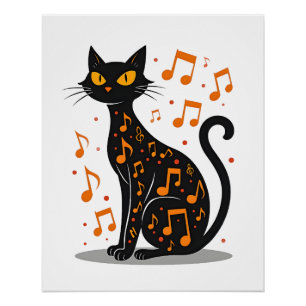 Poster T-shirt Chat Note Musicale Halloween  Note de Musi