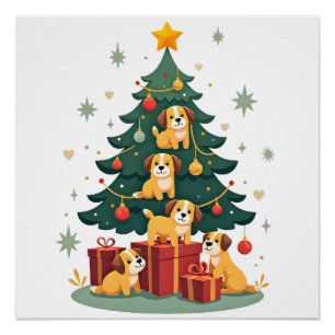 Poster T-Shirt Chien Arbre de Noël Mignon Drôle Chiens Ch