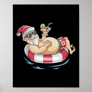 Poster T Shirt Christmas In July Santa Hawaïen Gonflable