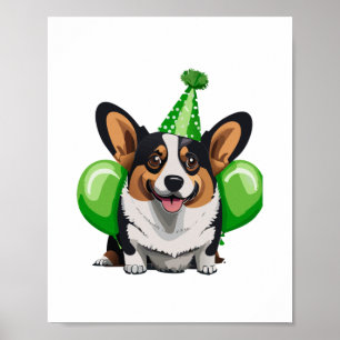 Poster T-shirt classique Corgi d'anniversaire vert