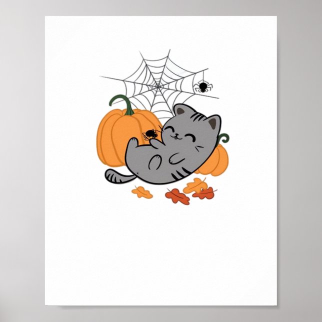 Poster T-shirt classique Halloween Kitty et Spiders (Devant)